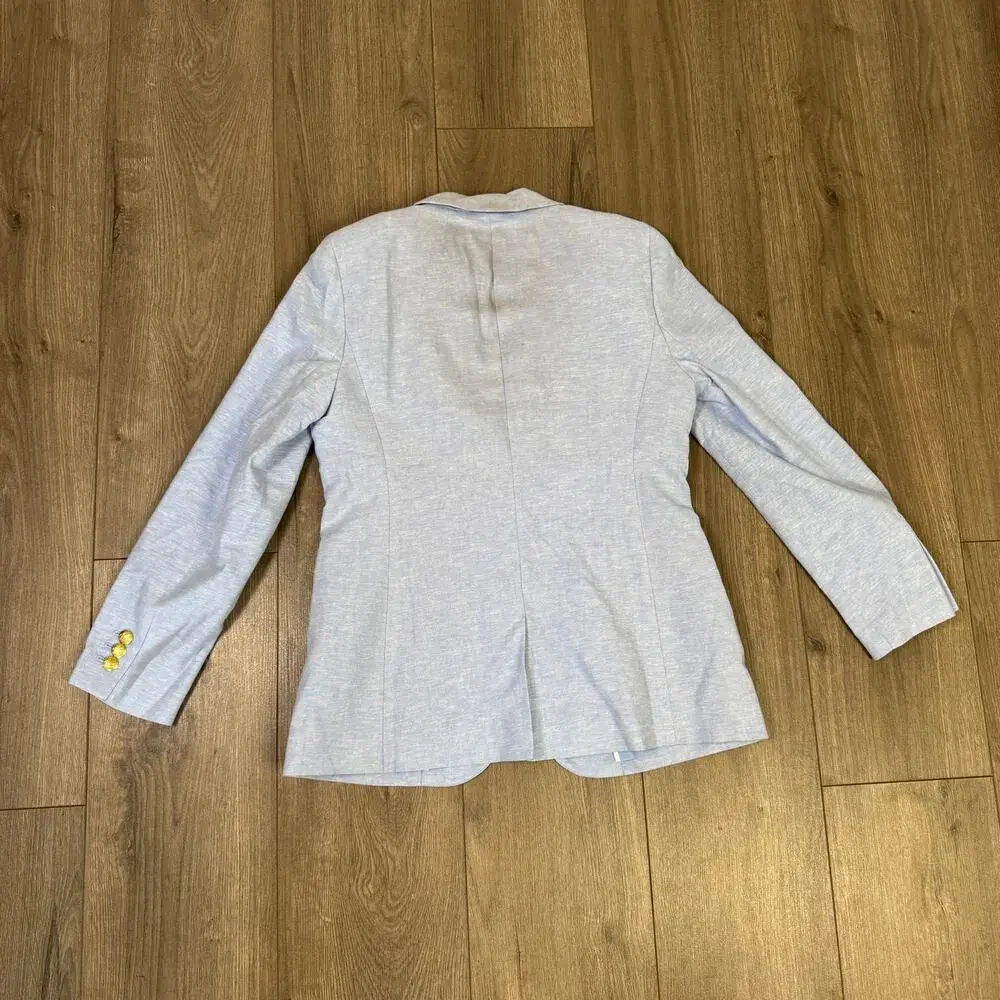 J.Crew Petite Linen-Blend One-Button Blazer WMNS 4P Blue Lined Long Sleeve Notch